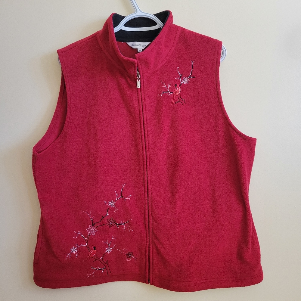 Northern reflections vest with snowflake and cardinal embroidery